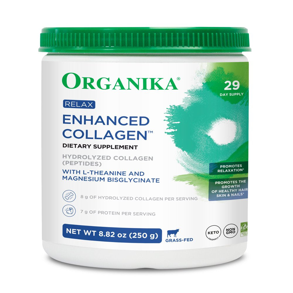 Organika Enhanced Collagen Relax Powder - Stress Relief, Mood Support & Mental Clarity - L-Theanine & Magnesium Bisglycinate - 29 Servings