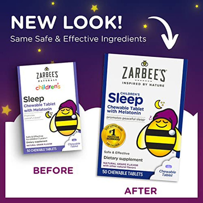 Zarbee'S Kids Melatonin, Chewable Childrenã¢Â‚¬Â„¢S Sleep Supplement, Drug-Free & Effective Nighttime Support, Natural Grape Flavor, 50Ct