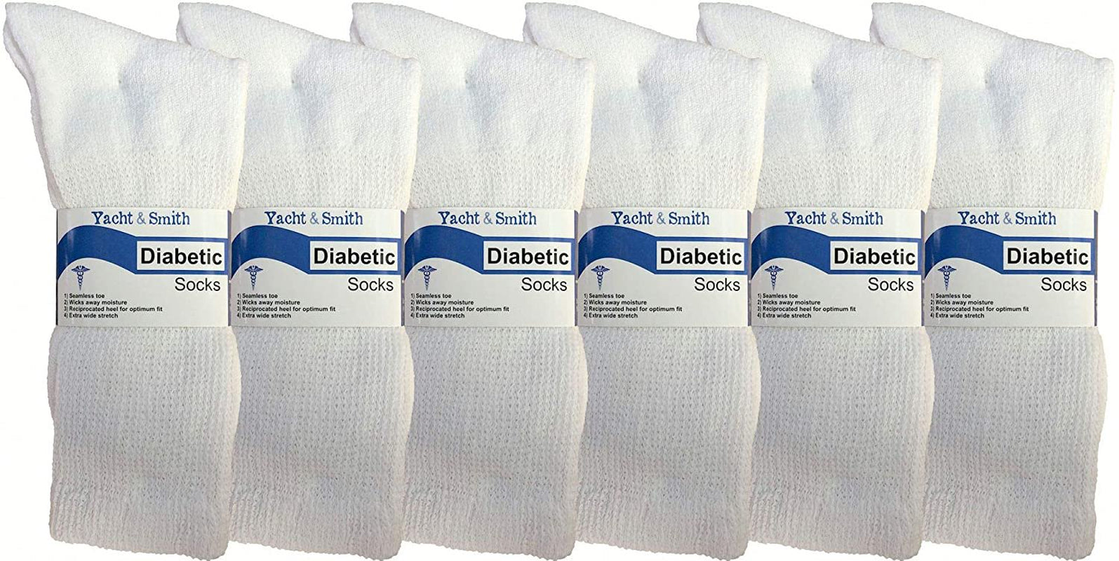 6 Pair of Excell Mens White Diabetic Neuropathy Socks, Sock Size 10-13 (White)