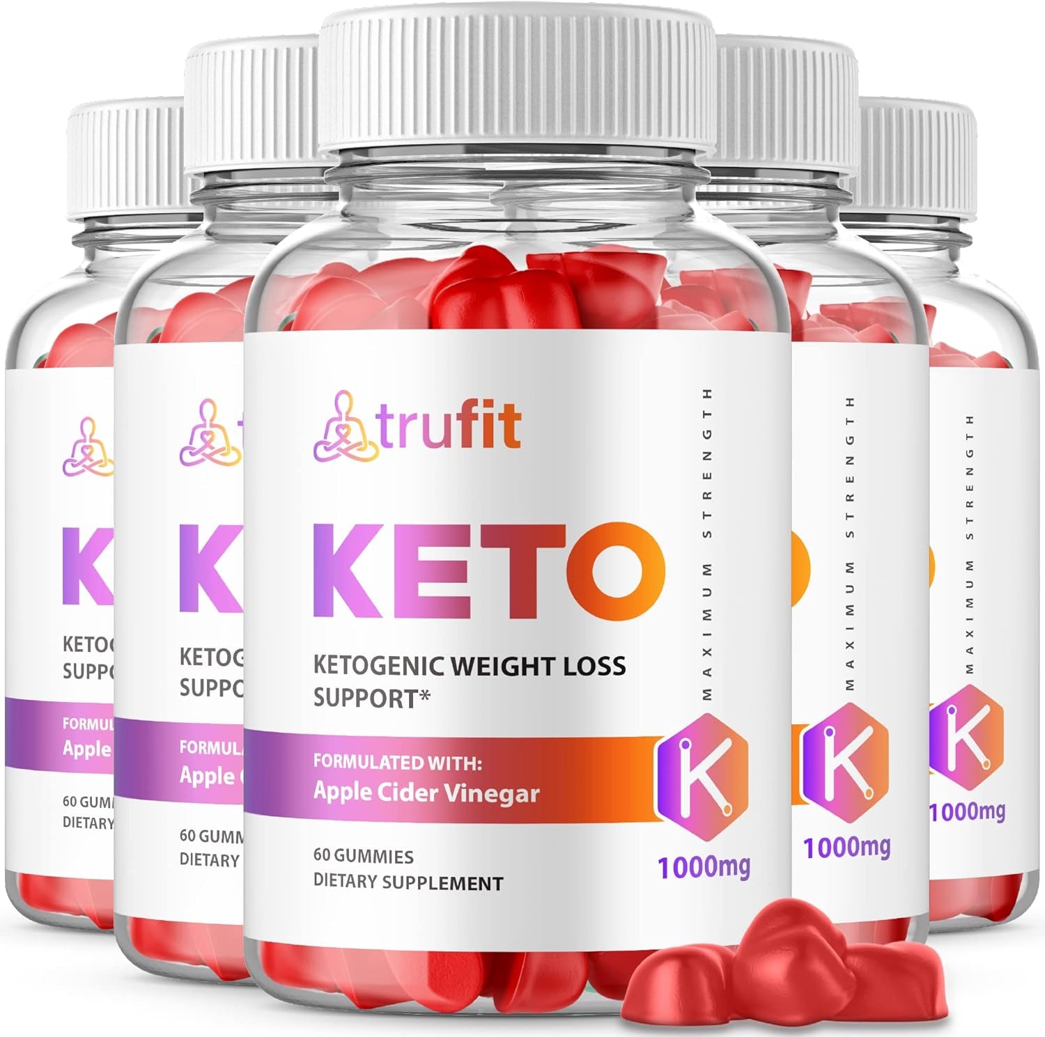 (5 Pack) Trufit Keto Gummies - Official Formula, Vegan, Non GMO - Tru Fit Keto Trufit Keto ACV Gummies with Apple Cider Vinegar, Trufit Keto AVC Pomegranate Juice, Beet Root Juice (300 Gummies)