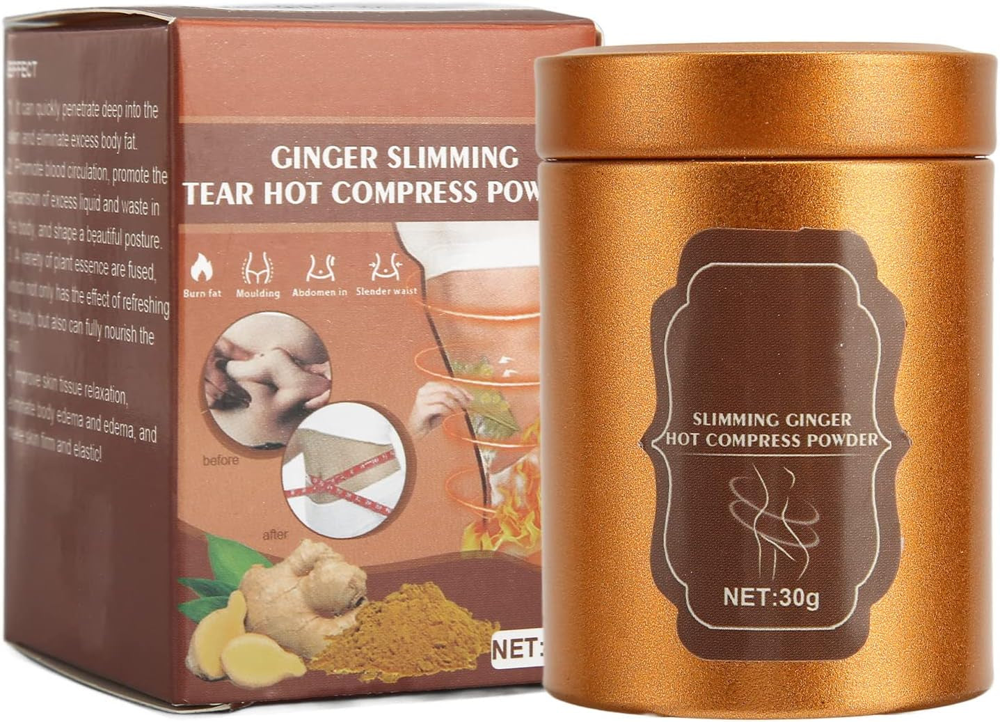 Zjchao Hot Ginger Compress Powder, Tummy and Thighs Tightening Lazy Shaping Belly and Powder Body Mask, for Belly Leg 30G