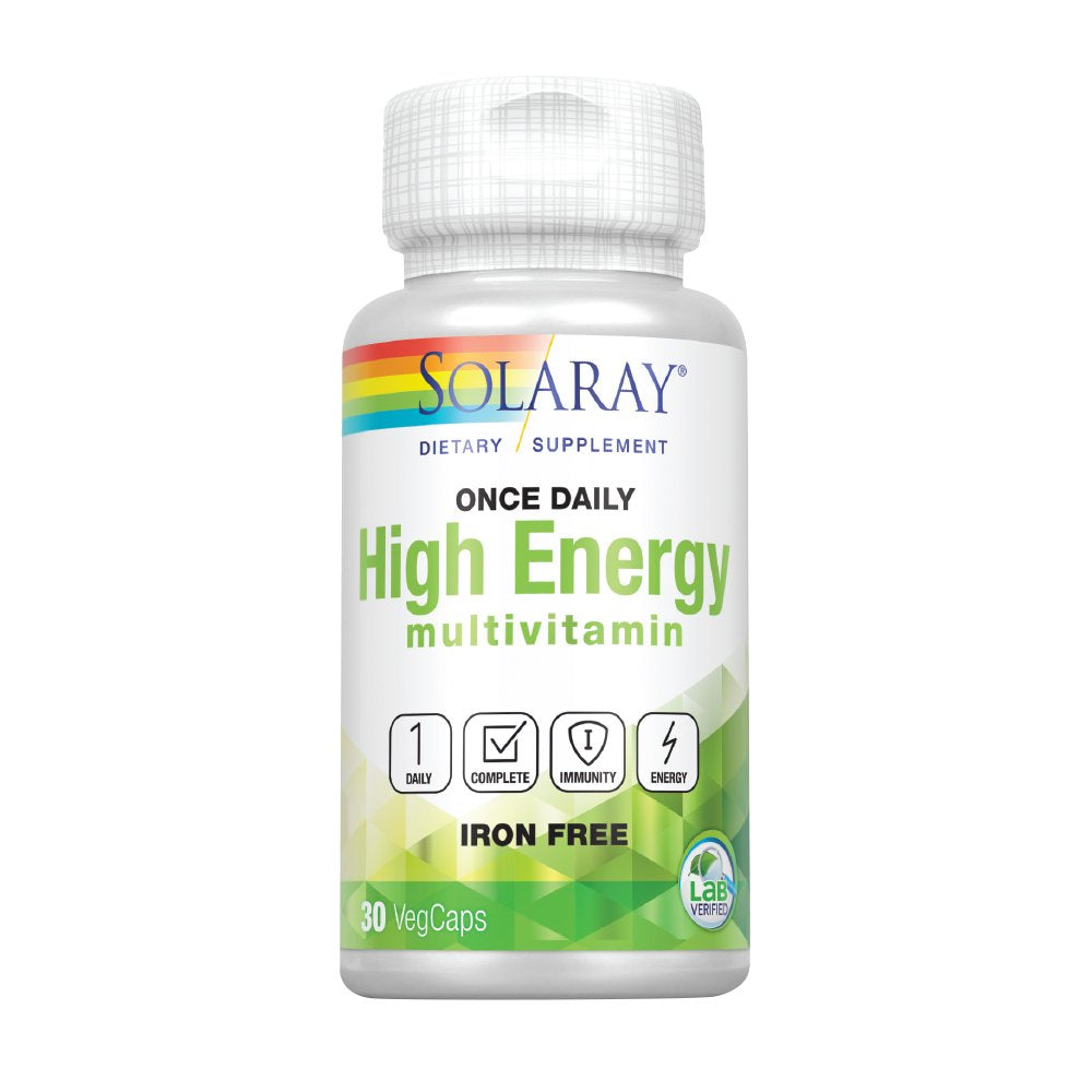Solaray Once Daily High Energy Multivitamin, W/ No Iron | Complete Multi W/ Whole Food & Herb Base | Non-Gmo | 30 Vegcaps