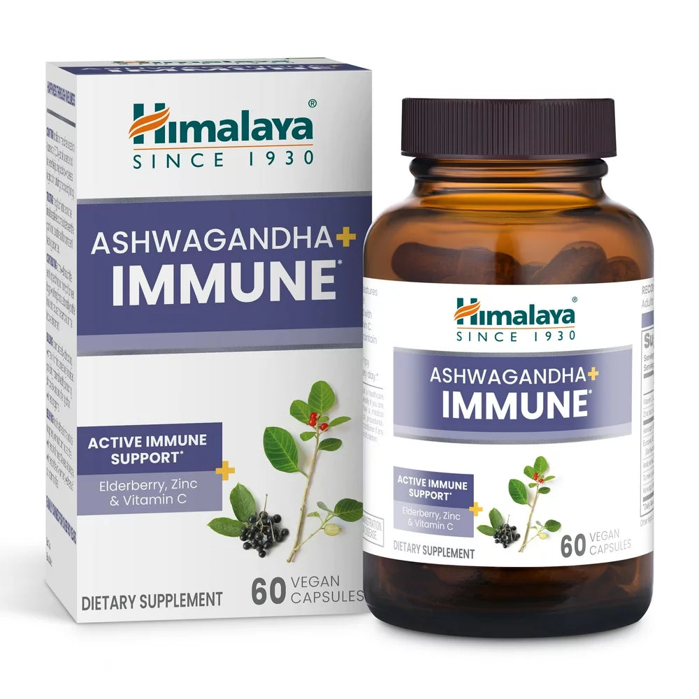 Himalaya Ashwagandha+ Immune with Elderberry, Zinc & Vitamin C for Immune Support, 60 Capsules