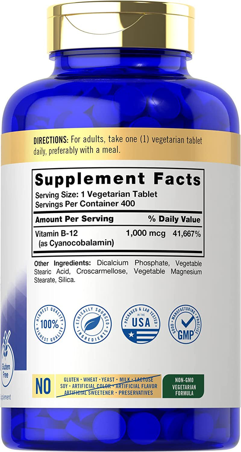 Vitamin B12 1000Mcg | 400 Tablets | Vegetarian Formula | by Carlyle