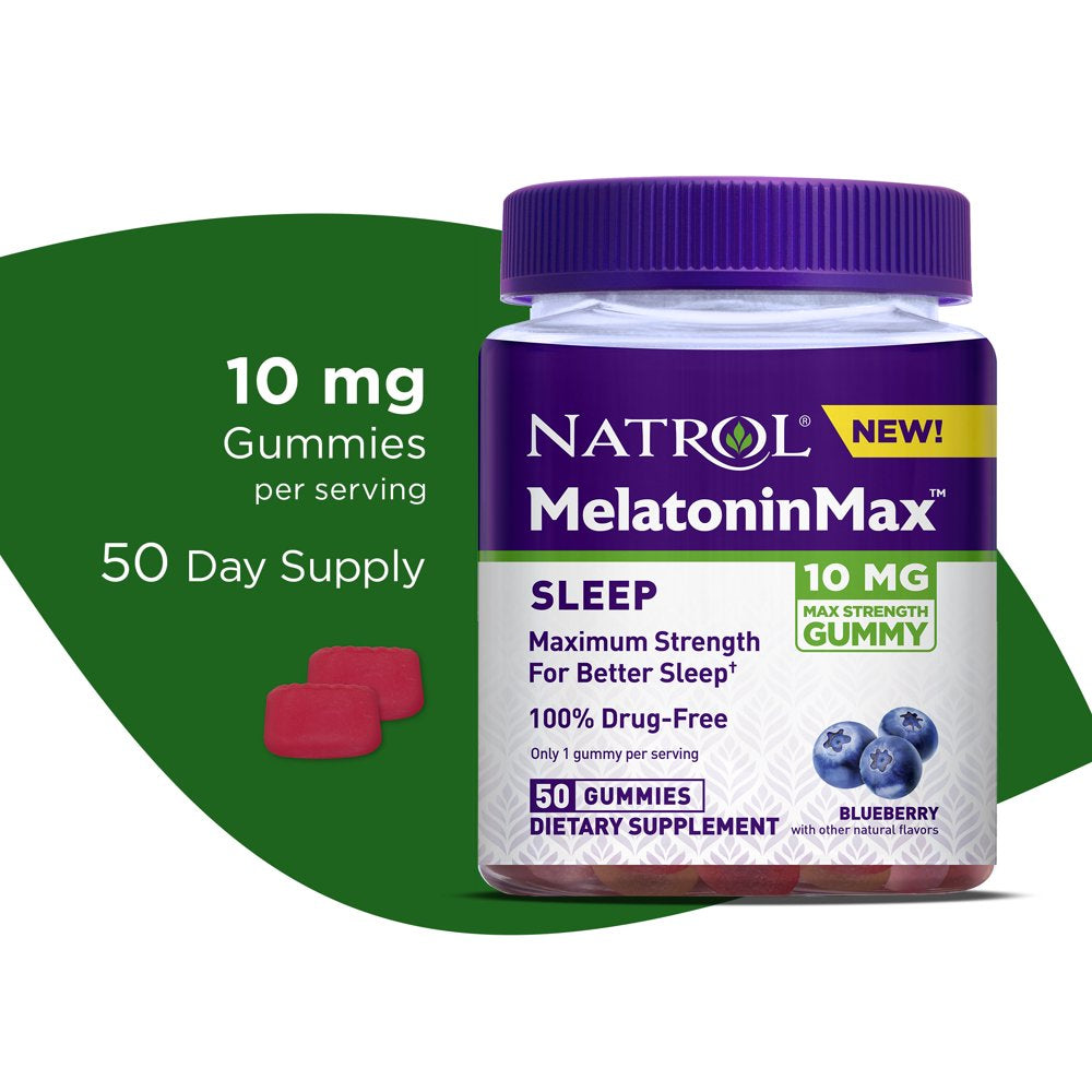 Natrol Melatoninmax Sleep Aid Gummy, 10Mg per Gummy, Maximum Strength for Better Sleep, 50 Gummies