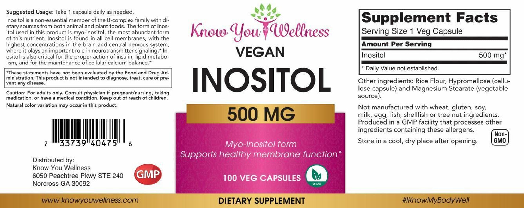 Myo Inositol 500 Mg Fertility Pills Boost Fertility Stimulate Ovulation for PCOS 100Capsules