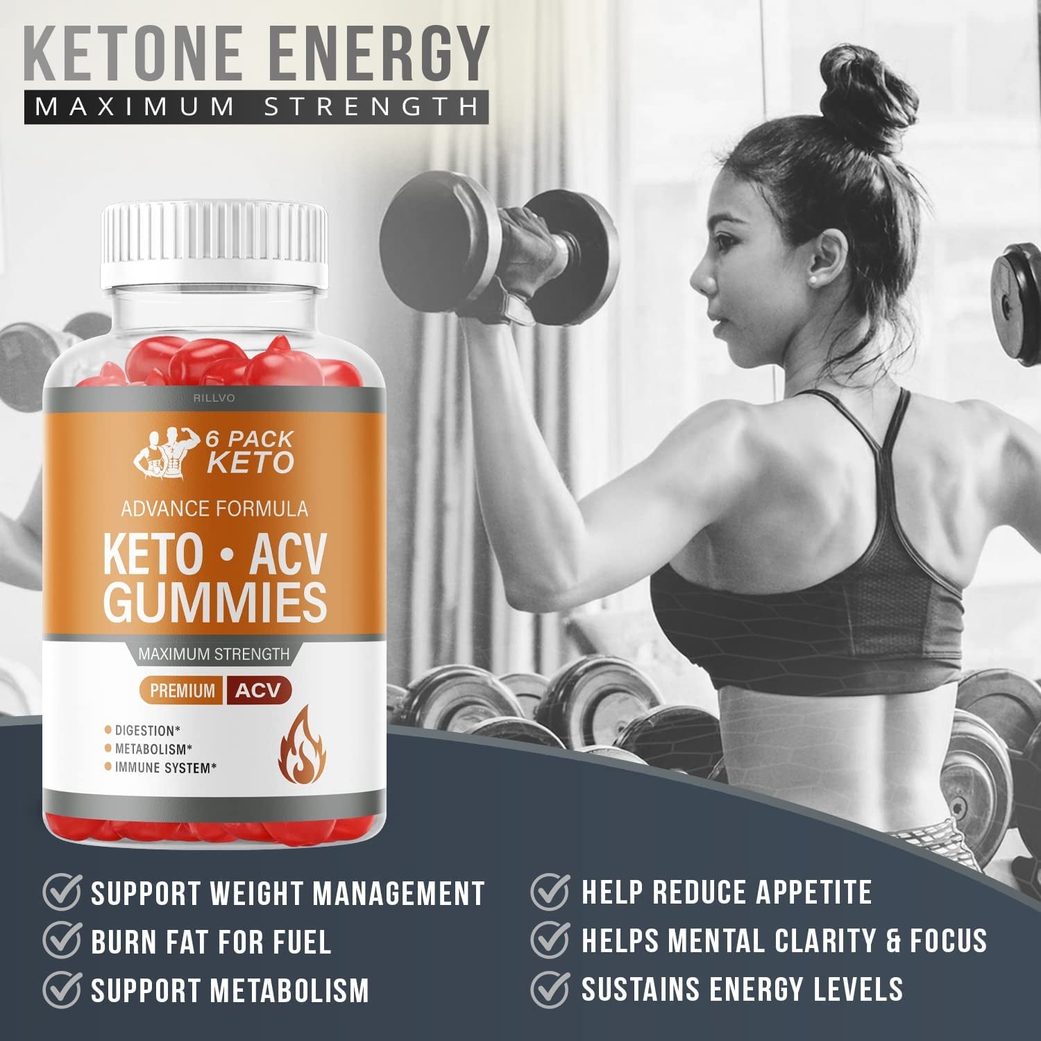 (2 Bottles) 6 Pack Keto ACV Gummies Advanced Formula 6 Pack Keto Gummies (120 Gummies)