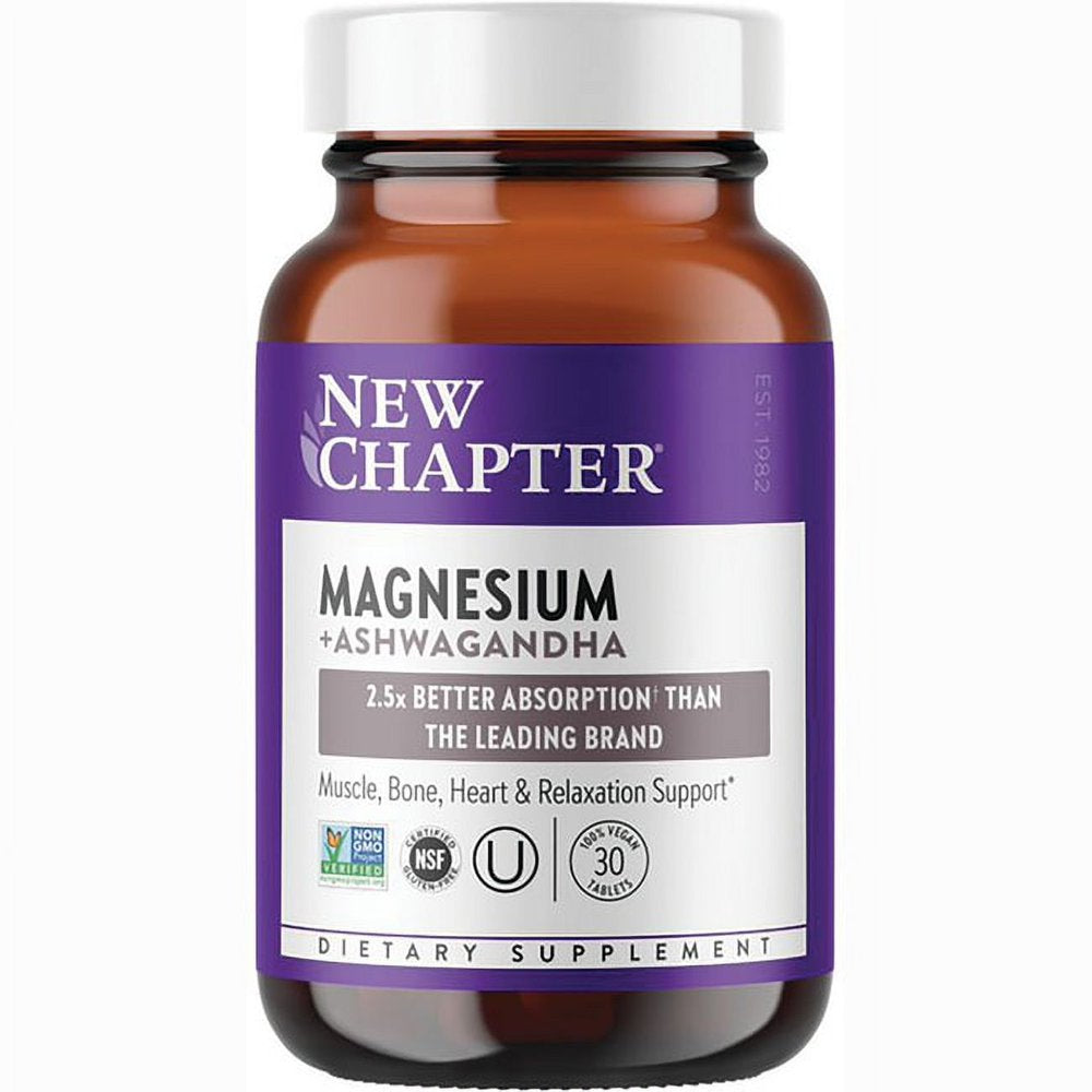 New Chapter Magnesium Supplement Tablets with Ashwagandha, 30 Ct