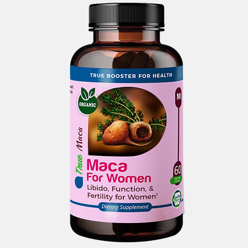 Truemed Maca for Women Libido, Function and Fertility for Female Organic Gelatinized Maca Powder Mood Support, Reproductive Health and Energy 500 Mg 60 Capsules