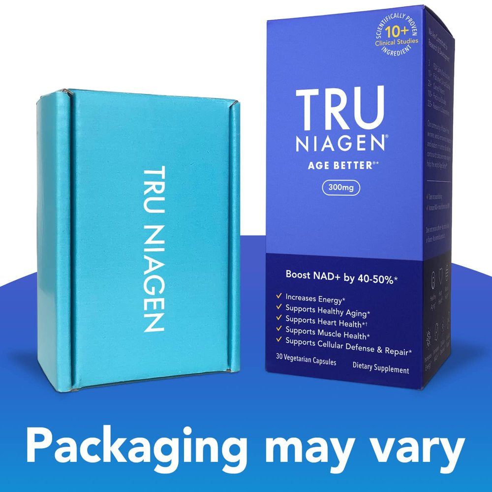 TRU NIAGEN 30Ct / 300Mg | Patented NAD+ Booster Supplement - Nicotinamide Riboside - Cellular Energy & Repair. Muscle Health & Healthy Aging - 300Mg Vegetarian Capsules Serving, 30 Day Bottle (1 Pack)