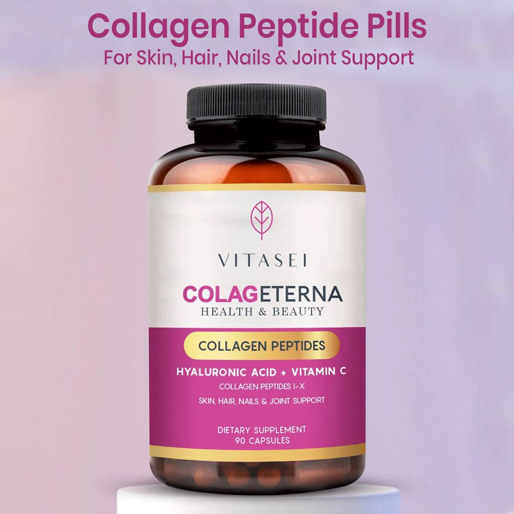 VITASEI Colageterna Collagen Peptides Capsules, Keto Pills Brain Booster Supplement W/Hyaluronic Acid, Vitamin C, Hydrolyzed Collagen Proteins for Healthy Skin, Gut Health & Joints, 90 Capsule