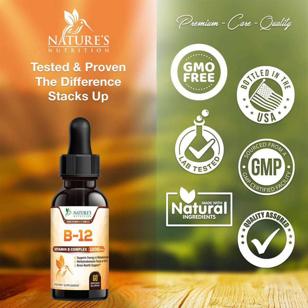 Vitamin B12 Energy Drops 1200 Mcg - Extra Strength Vitamin B-12 Dietary Supplement for Energy, Liquid Methylcobalamin B12 Vitamins for Adults, Gluten-Free Vitamin B 12 over 1000 Mcg - 2 Fl Oz