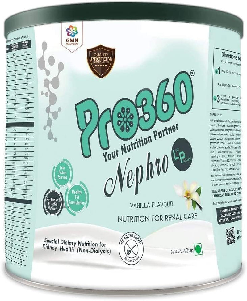 SJH Pro360 Nephro LP - Non-Dialysis Care Nutritional Protein Drink (Vanilla Flavour) No Added Sugar, Special Dietary Supplement for Kidney/Renal Health, 400 Gm