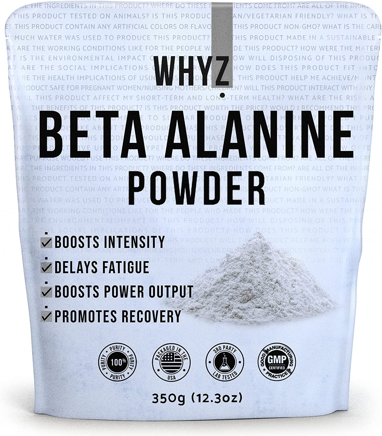 WHYZ Beta Alanine Powder 350G, Pure Beta Alanine Pre-Workout Supplement for Sustained Energy, Beta Alanine Pre Workout Powder for Men and Women, Alanine Supplement for Endurance, 467 Servings