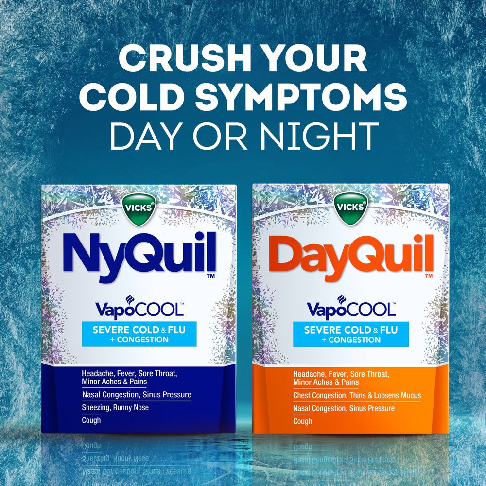 Vicks Dayquil Severe Vapocool Caplets for Cold, Flu + Congestion, Over-The-Counter Medicine, 24 Ct