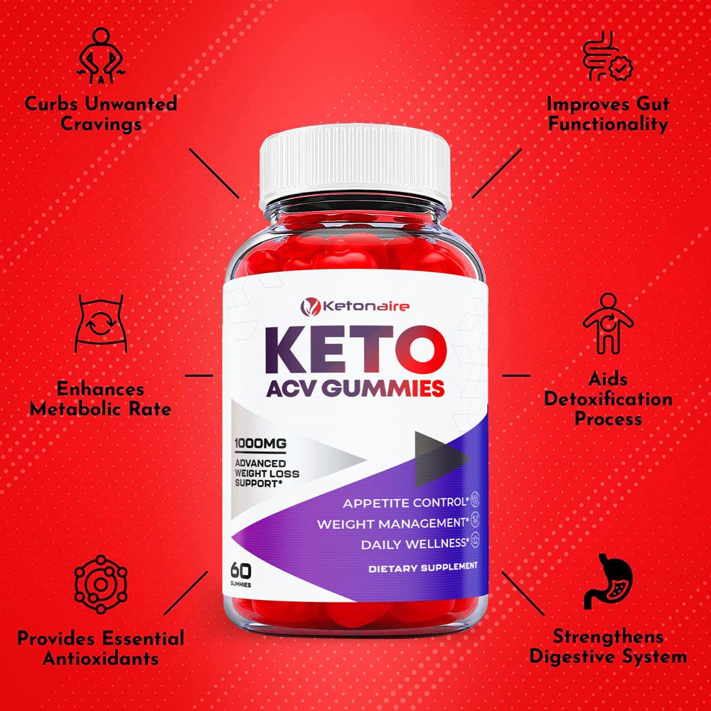 (1 Pack) Ketonaire Keto ACV Gummies - Supplement for Weight Loss - Energy & Focus Boosting Dietary Supplements for Weight Management & Metabolism - Fat Burn - 60 Gummies