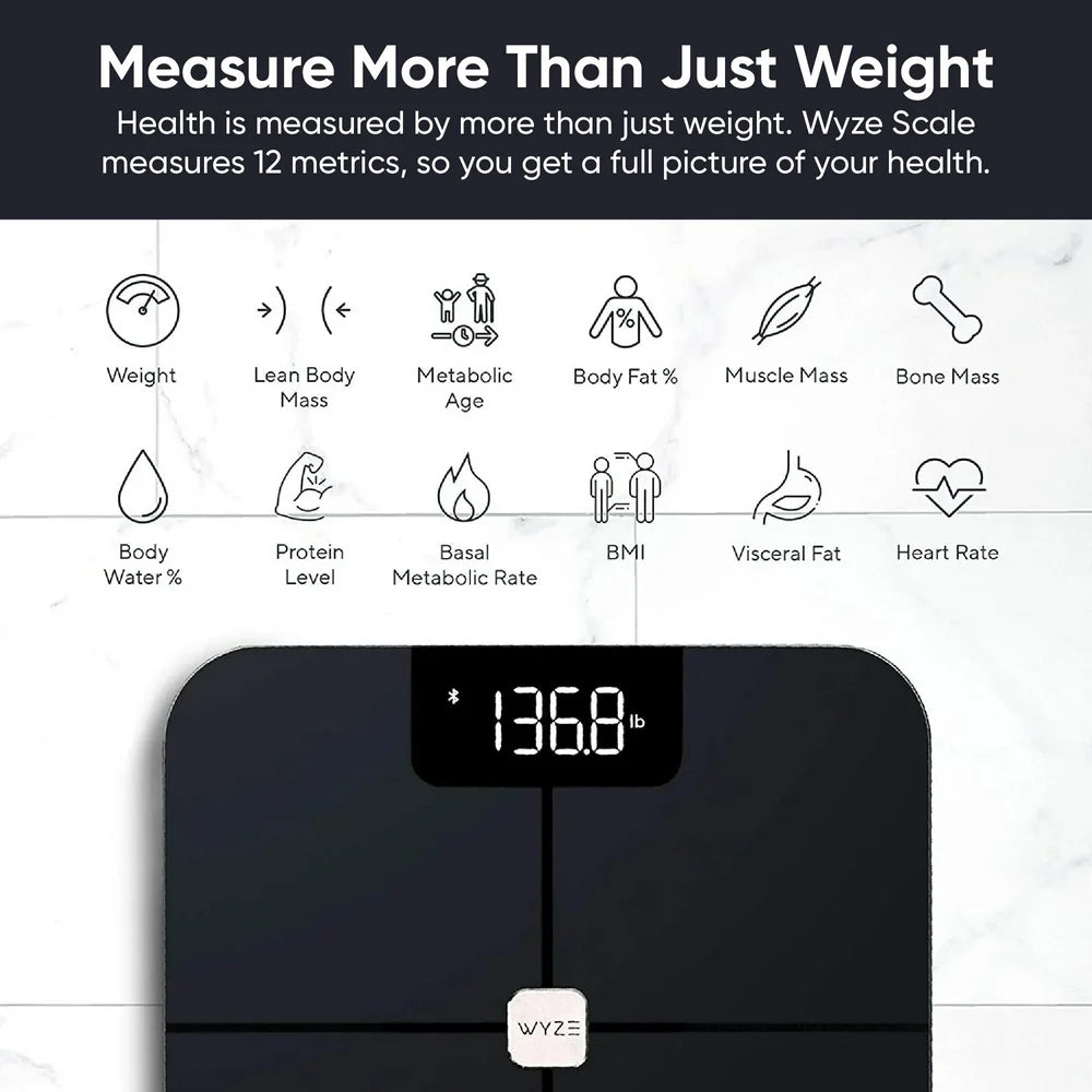 Wyze Smart Scale, Body Fat Digital Wifi Scale and Body Weight Composition BMI Smart Scale, Heart Rate Monitor Tracker, Wireless Body Fat Percentage Tracker, Analyze with Smartphone App, Black