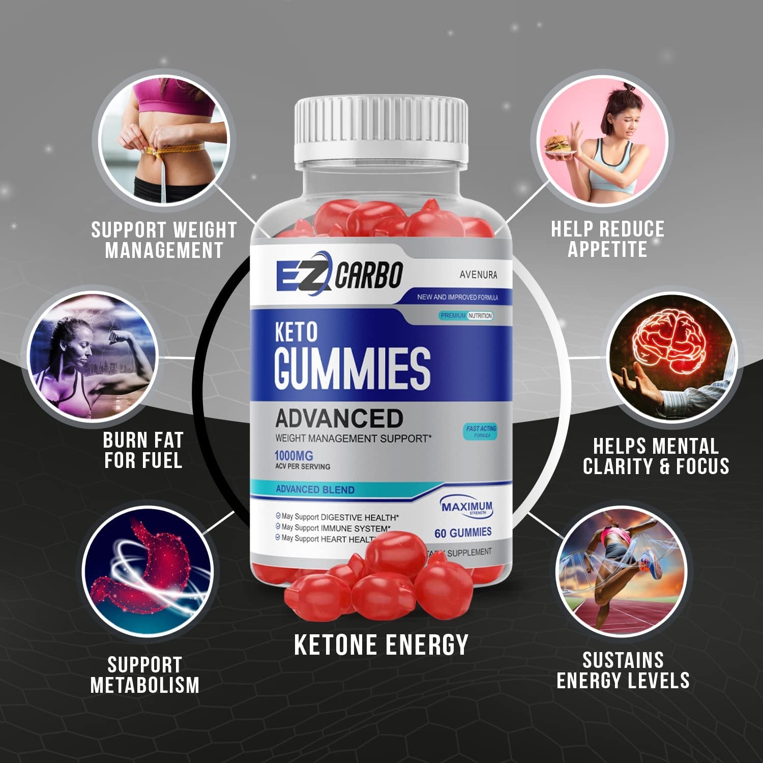 (3 Pack) EZ Carbo Keto Gummies, Ezcarbo Advanced Ketogenic Gummy Formula (180 Gummies)