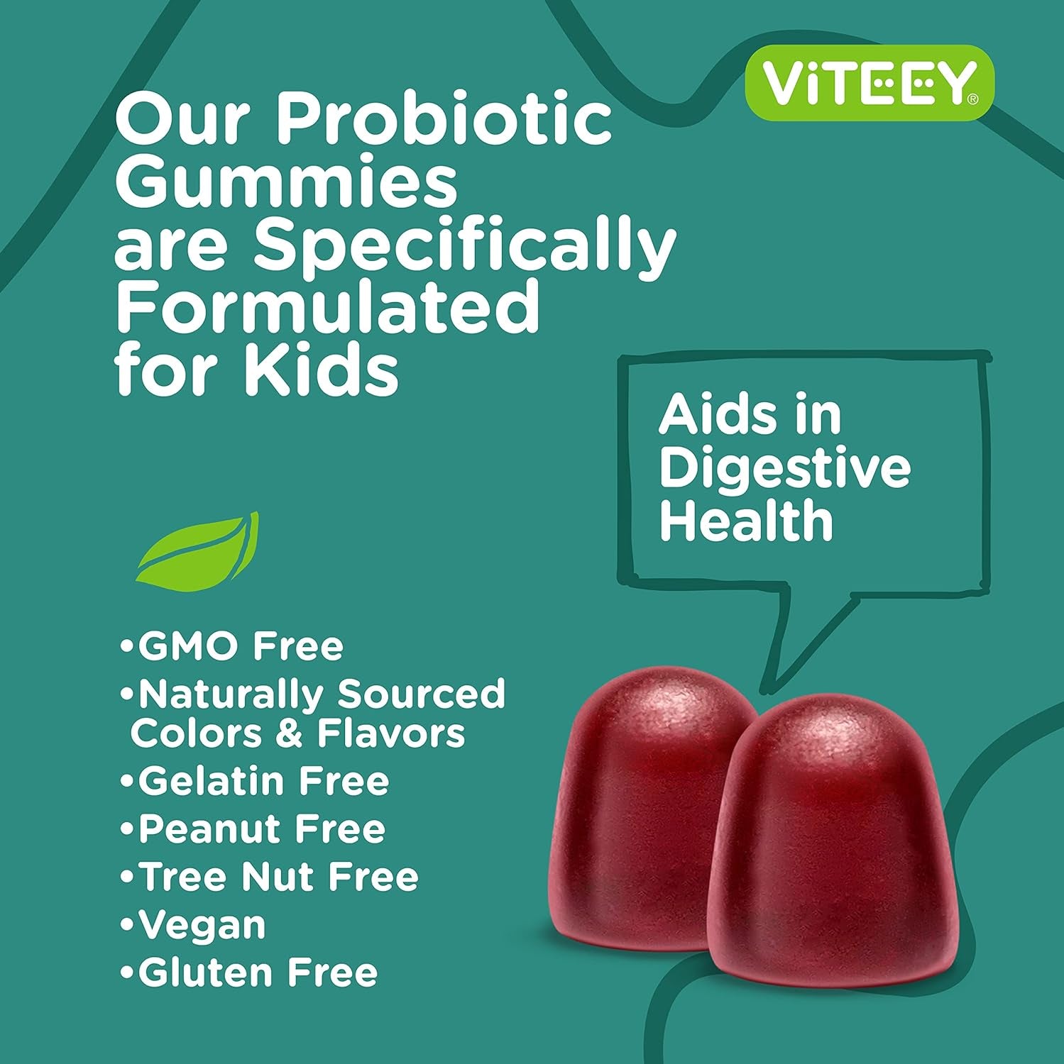 Probiotic Gummies for Kids - Sugar Free - 2 Billion CFU Probiotics for Immune Support & Digestive Support - Vegan, Non GMO, Gluten Free, Kosher - Tasty, Soft, & Chewable Raspberry Flavored Gummy