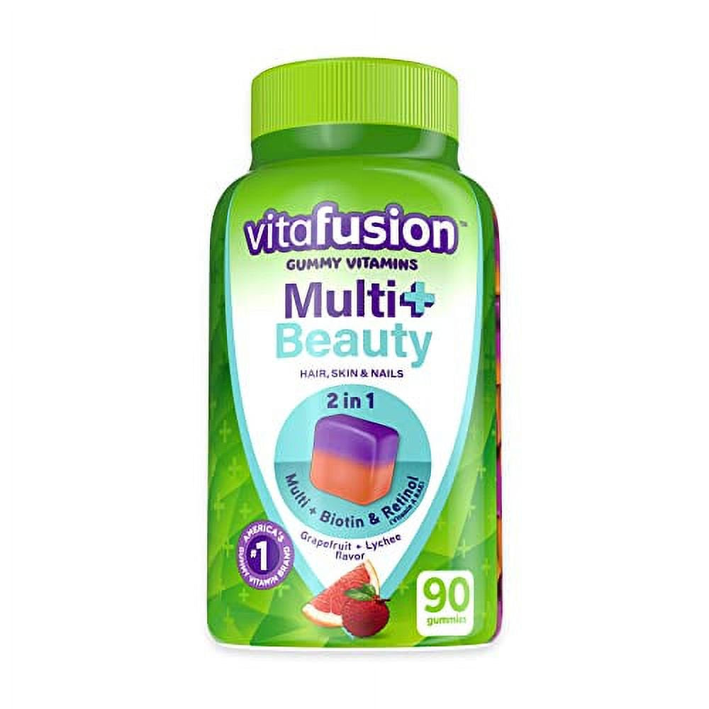 Vitafusion Multivitamin plus Beauty Â€“ 2-In-1 Benefits Â€“ Adult Gummy Vitamins with Hair, Skin & Nails Support (Biotin & Retinol Â€“ Vitamin a RAE) and Daily Multivitamins, 90 Count