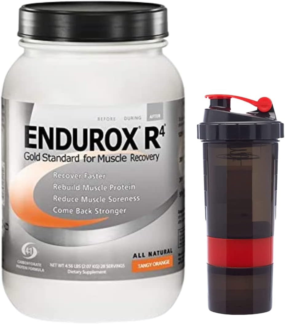 Endurox Pacifichealth R4, Post Workout Recovery Drink Mix with Protein, Carbs, Electrolytes and Antioxidants for Superior Muscle Recovery, Net Wt. 4.56 Lb, 28 Serving (Tangy Orange) with Shaker