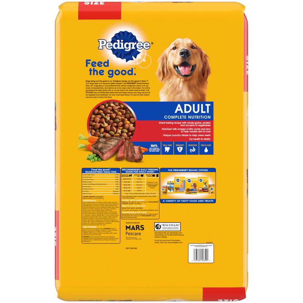 (4 Pack) PEDIGREE Complete Nutrition Grilled Steak & Vegetable Dry Dog Food for Adult Dog, 18 Lb. Bag