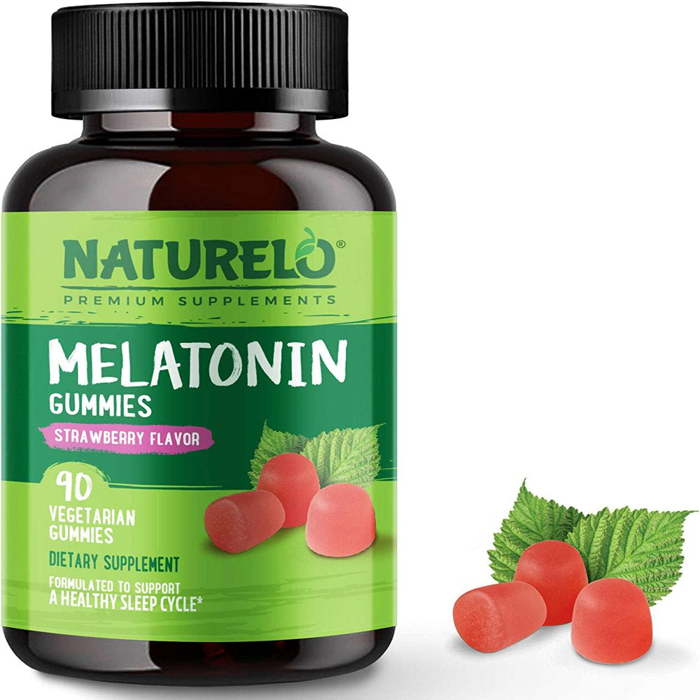 NATURELO Melatonin Gummies – Non-Gmo, Gluten-Free, Soy Free - Strawberry Flavor - Gentle Sleep Supplement - 90 Vegetarian Gummies