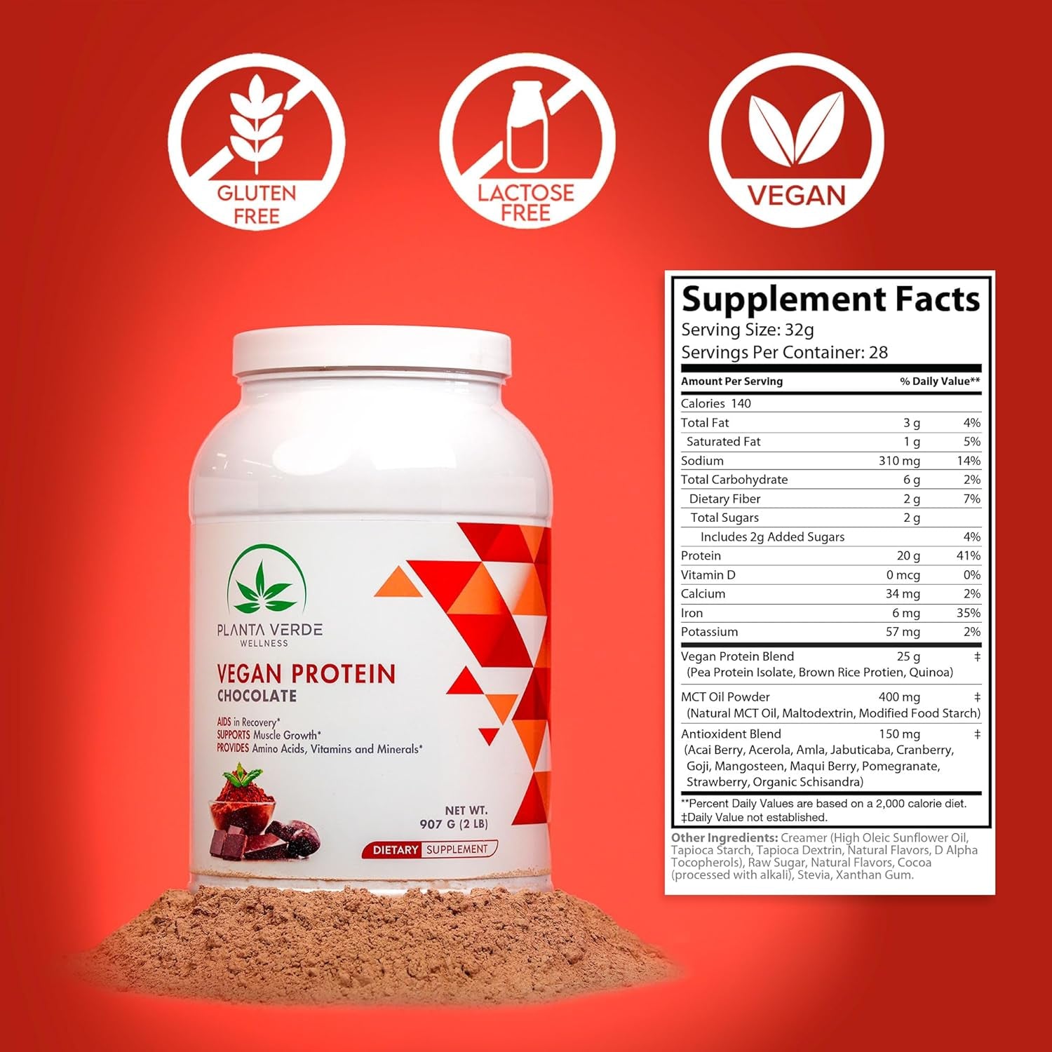 Vegan Protein Powder Chocolate - Plant Based Protein Aids in Muscle Recovery and Growth, Amino Acids Vitamins and Minerals for Your Body (28 Servings)