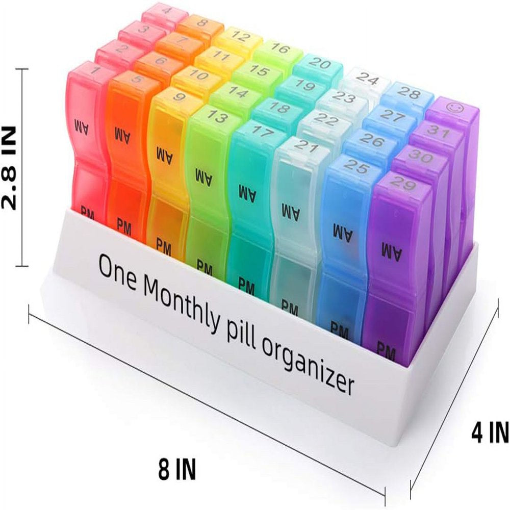 Zoksi Monthly Pill Organizer 2 Times a Day, One Month Pill Box with AM and PM, 30 Day Pill Case with 32 Portable Compartments