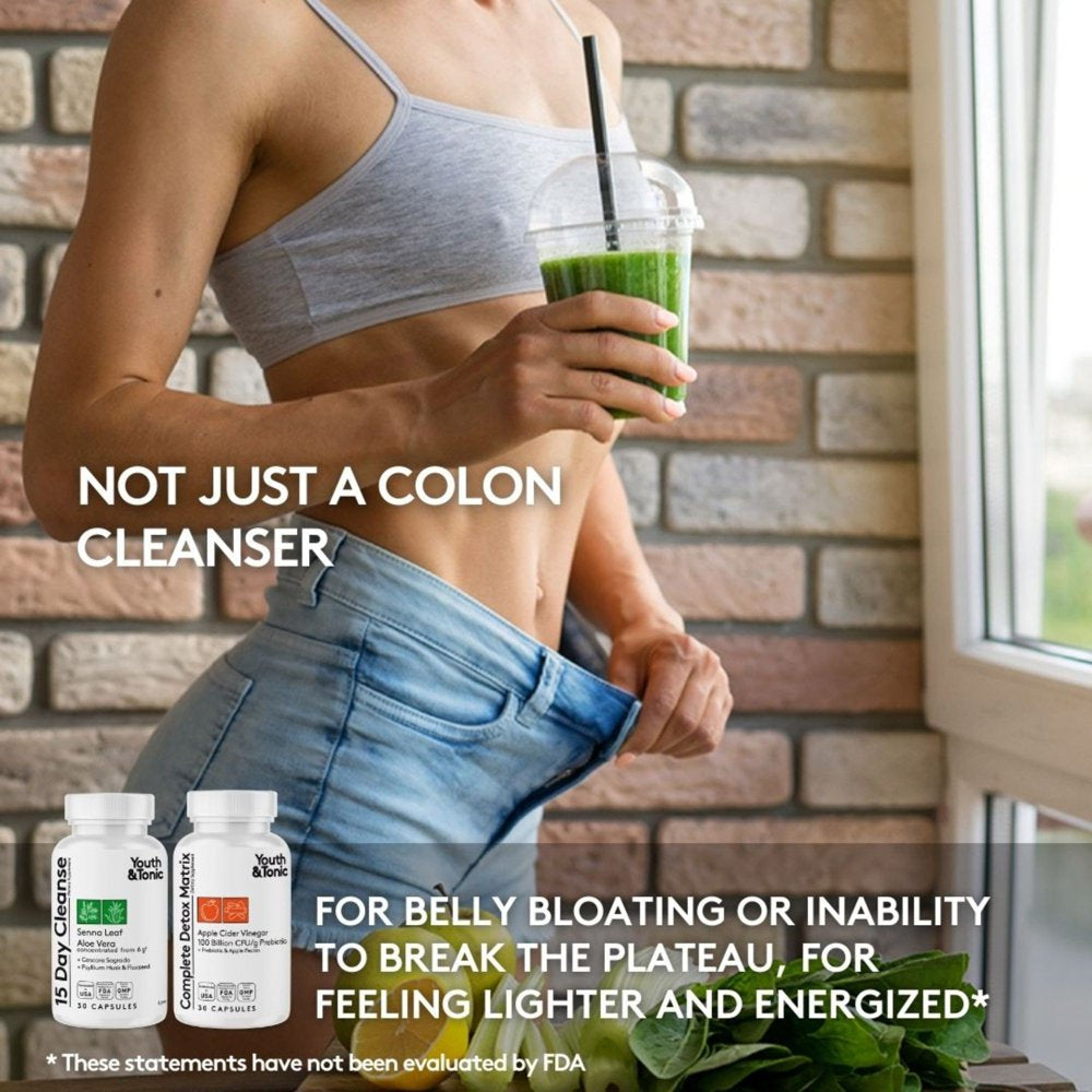 Youth & Tonic Colon Cleanser and Detox Weight Loss Supplement with Senna and Apple Cider Vinegar