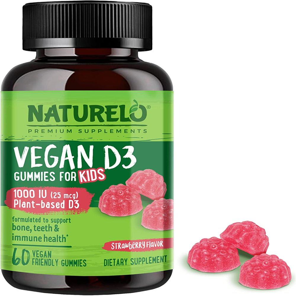 NATURELO Vegan D3 Gummies Supplement for Kids, 1000 IU - Vegan - 60Ct