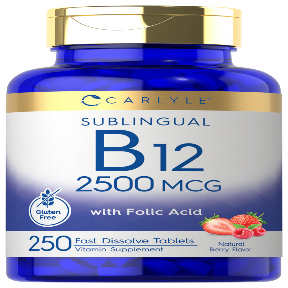 Vitamin B12 Sublingual 2500 Mcg | 250 Tablets | Natural Berry Flavor | Vegetarian Formula | by Carlyle