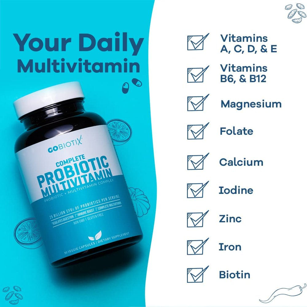 Gobiotix Probiotic Multivitamin | Daily Multivitamin with Probiotics | 25 Billion CFU | Immune Boost & Digestive Health, Flora Probiotic for Women & Men | Gluten Free ? 90 Veggie C