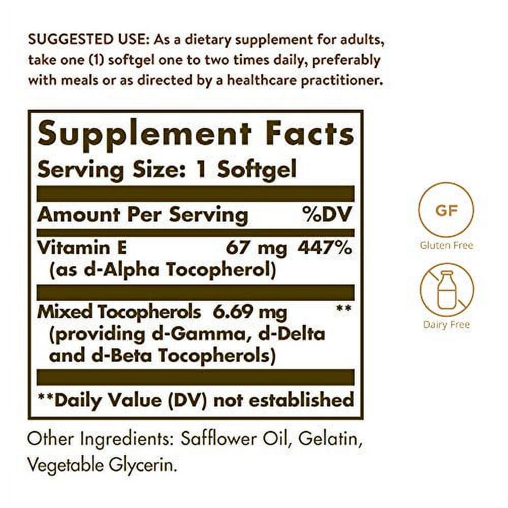 Naturally Sourced Vitamin E, 67 Mg (100 IU), 100 Softgels, Solgar
