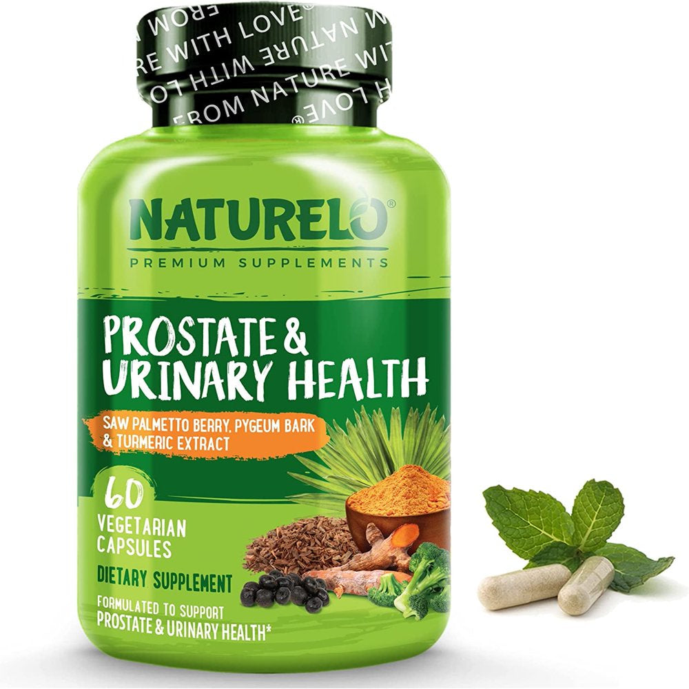NATURELO Prostate & Urinary Health, Comprehensive Formula with Saw Palmetto, Pygeum, Tumeric, Plant Sterols, Broccoli and Lycopene, 60 Vegetarian Capsules
