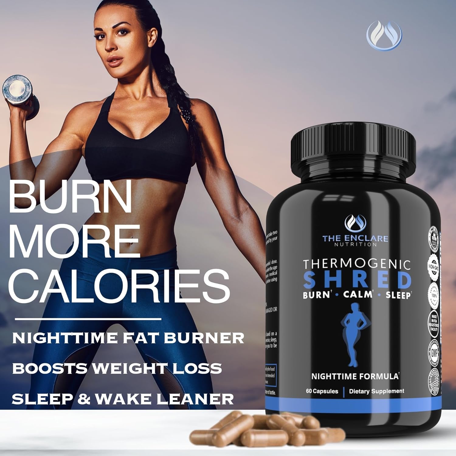 Thermogenic Shred - Fat Burner Sleep Aid Diet Pills, Appetite Suppressant for Weight Loss for Women & Men, Metabolism Booster, CLA, Ashwagandha, Melatonin, L Theanine, L Carnitine, Niacin (1)