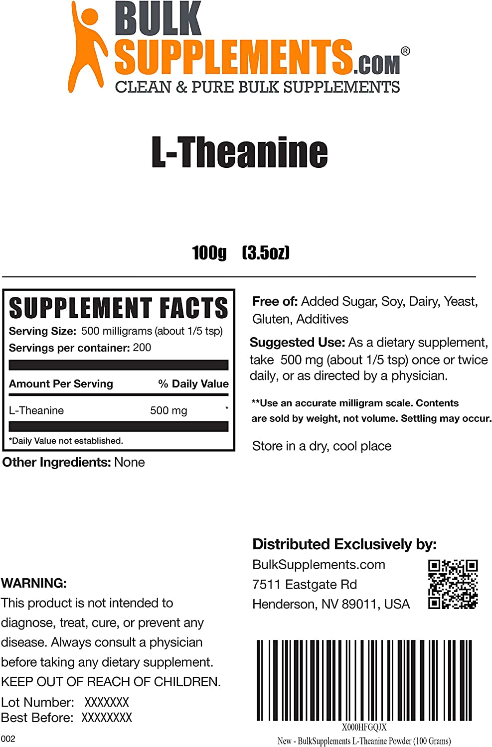 BULKSUPPLEMENTS.COM L-Tyrosine Powder 500G, with Beta Alanine Powder 500G, Taurine Powder 1KG & L-Theanine Powder 100G Bundle