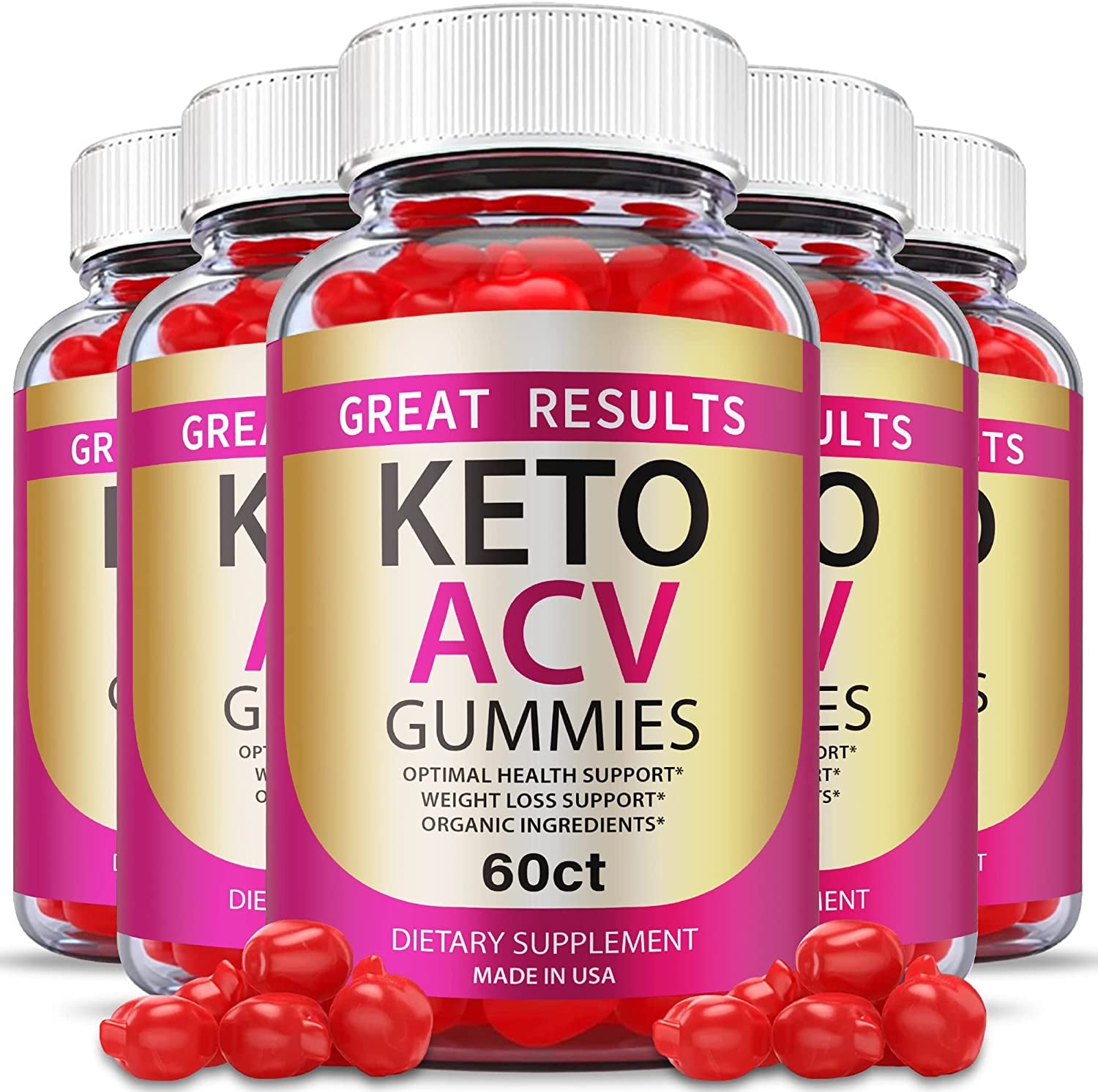 (5 Pack) Great Results Keto ACV Gummies - Official Formula, Vegan 1000Mg Apple Cider Vinegar, Great Results Keto Gummies, Great Results Keto plus ACV Gummies Advanced Formula, Vitamin B (300 Gummies)