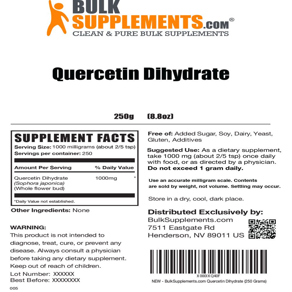 Bulksupplements.Com Quercetin Dihydrate Powder, 1000Mg - Antioxidant Supplement - Quercetin Supplement (250G - 250 Servings)