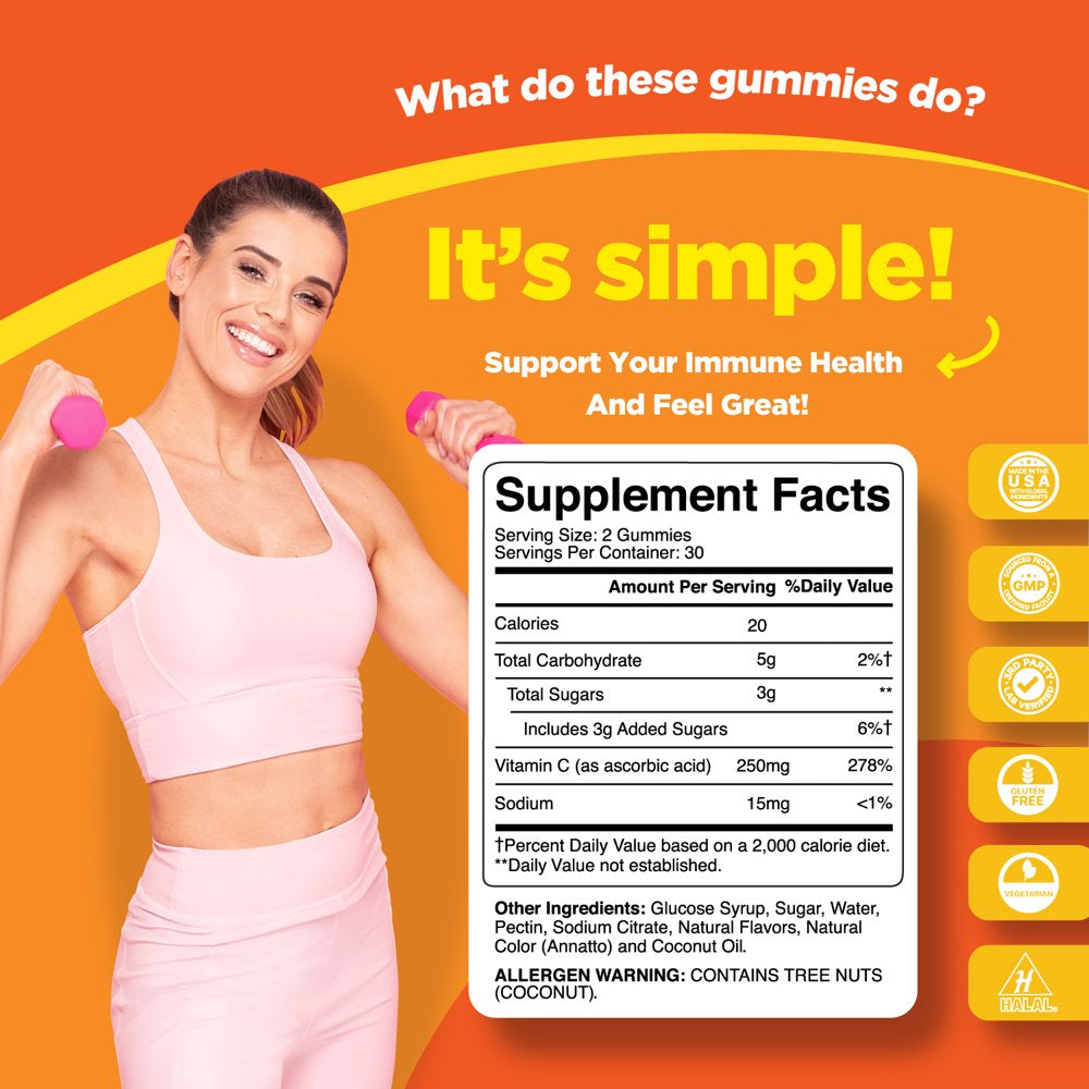 Natural Vitamin C Gummies for Adults - High Potency Vitamin C Immune Support Gummies - Ascorbic Acid Chewable Vitamin C Gummies Immune Booster for Adults with Potent Brain Vitamins Supplements