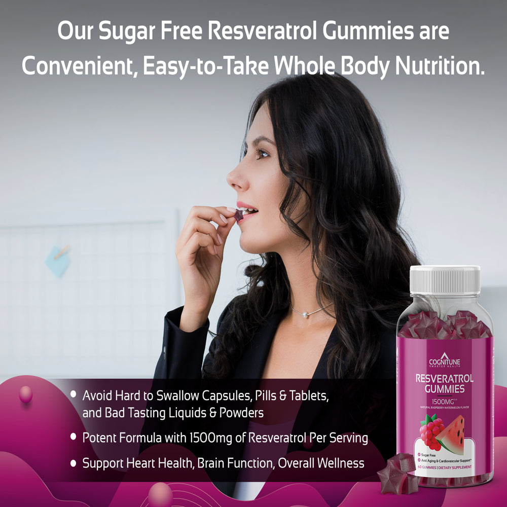 Resveratrol Gummies - Sugar Free Natural Raspberry Watermelon Flavor, 1500Mg Resveratrol Supplement for Heart, Brain, Immune Support & Wellness