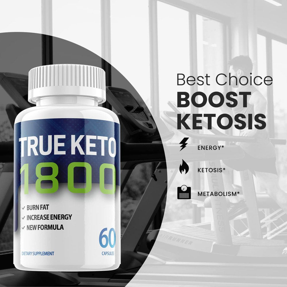 True Keto 1800 - Keto Supplement for Weight Loss - Energy & Focus Boosting Dietary Supplements for Weight Management & Metabolism - Advanced Fat Burn Raspberry Ketones Pills - 60 Capsules (1 Pack)