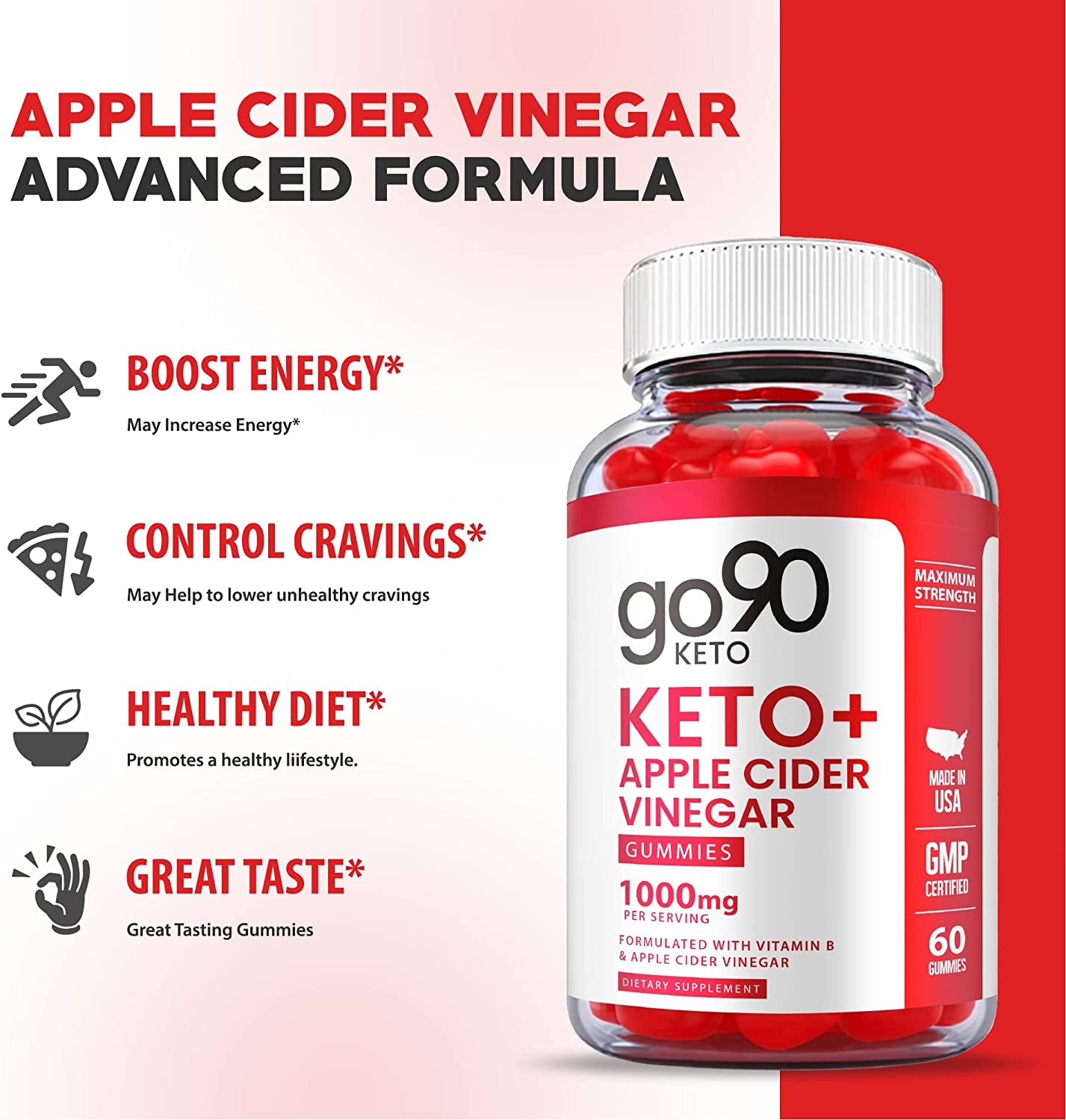 Go90 Keto Gummies - Official Formula, Vegan - Go 90 Keto ACV Gummies with Apple Cider Vinegar, Vitamin B12, Go90 ACV Keto Gummy Ss, Weight Apple Loss Cider Pomegranate Juice, Beet Root (60 Gummies)