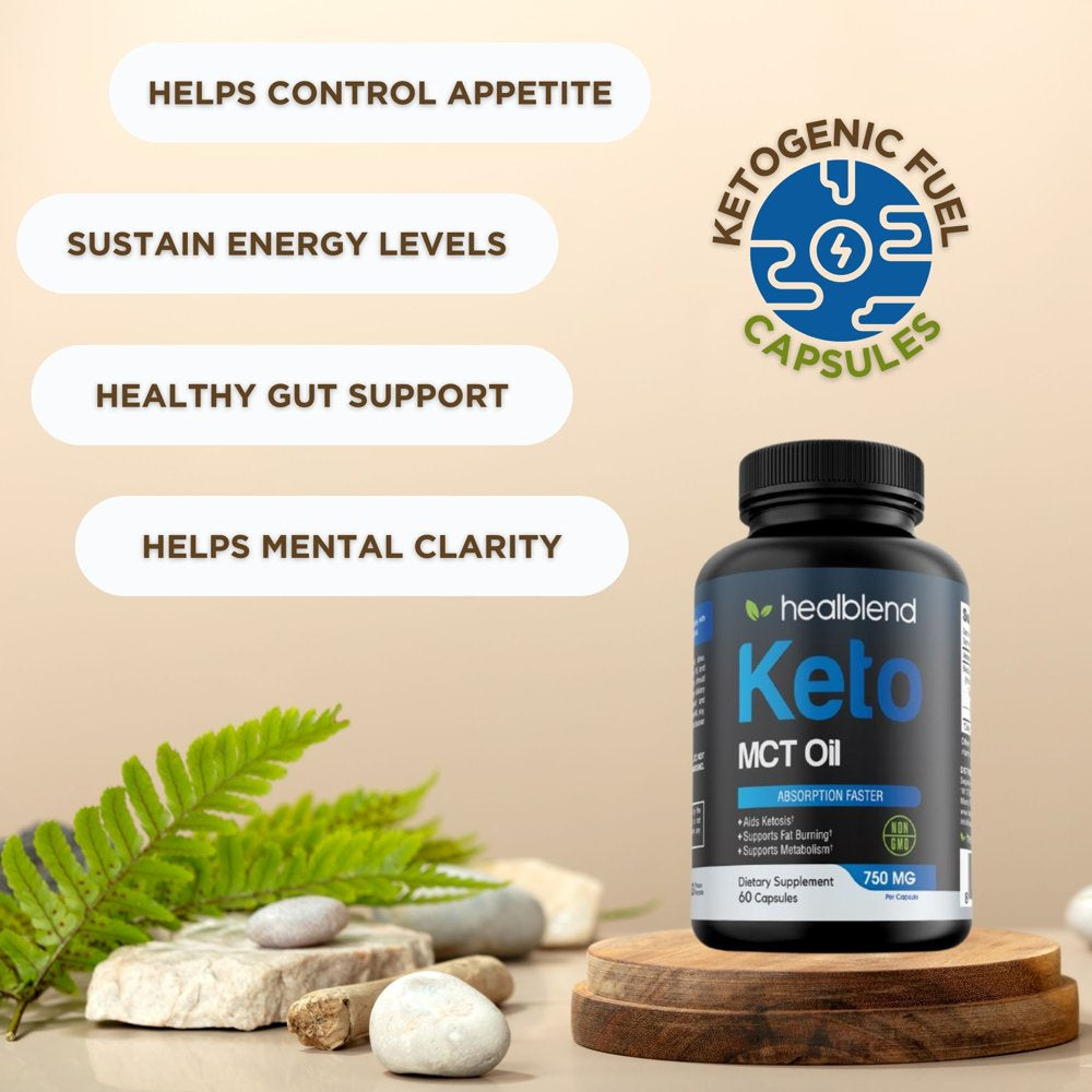 Keto MCT Oil for Ketosis Diet, Exogenous Ketones, Focus, Energy, and Fat Burn - Ketogenic Supplements for Men Women, 60 Capsules