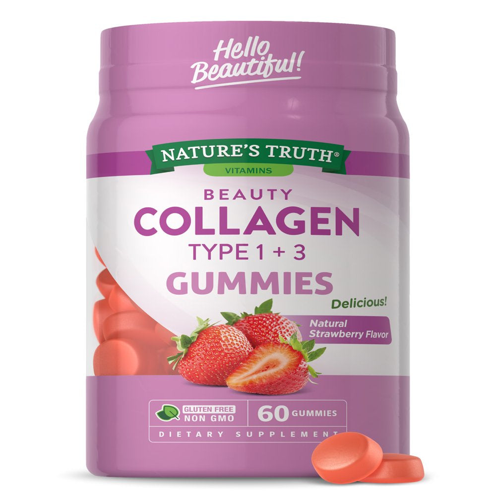 Nature'S Truth Beauty Collagen Gummies | 60 Count Type 1 and 3 | Natural Strawberry Flavor | Non-Gmo, Gluten Free Collagen Peptide Supplement