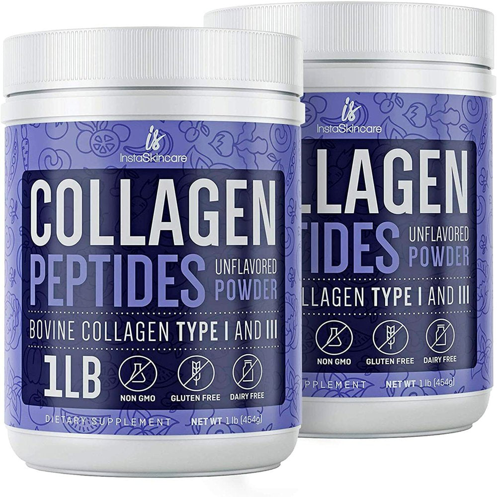 Collagen Powder Premium Peptides Hydrolyzed Anti-Aging Unflavored 1LB 2 Pack