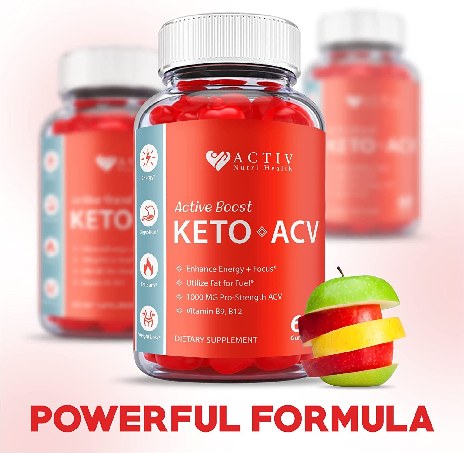 Activ Keto ACV Gummies, Active Boost Keto Gummies, Vegan Formula, 1000Mg, Activ Keto Act Gummies, Activ Boost Keto ACV, Active Boost Keto ACV Gummies with Apple Cider Vinegar, Vitamin B (60 Gummies)