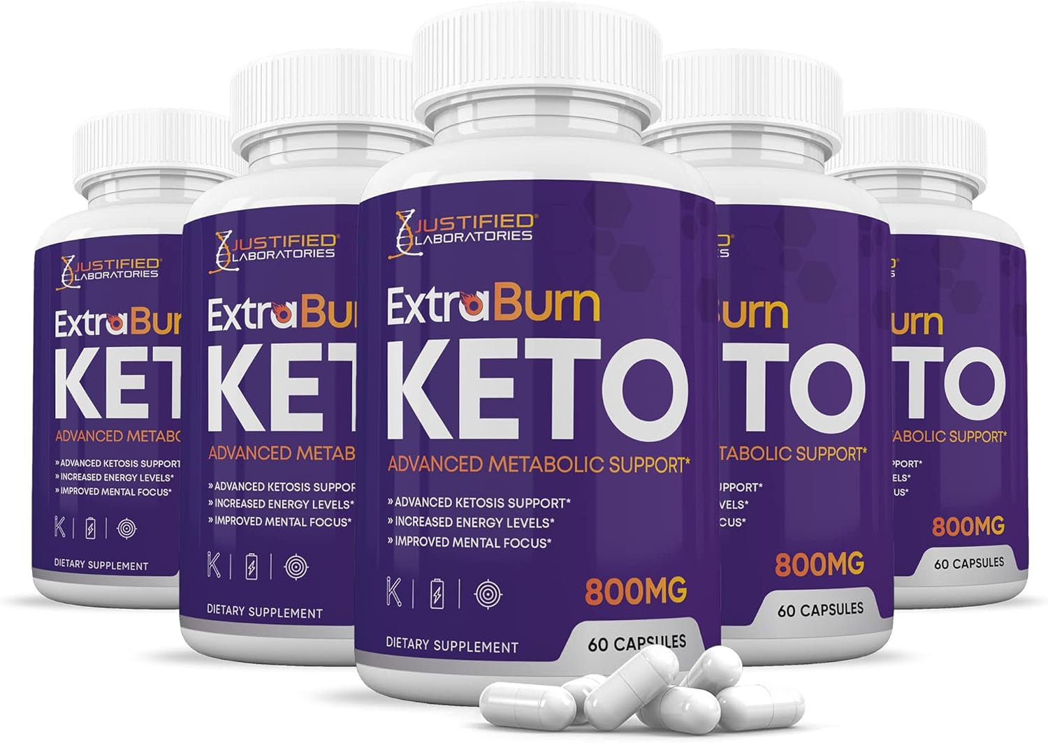 (5 Pack) Extra Burn Keto Pills 800MG Includes Patented Gobhb® Exogenous Ketones Advanced Ketosis Support for Men Women 300 Capsules