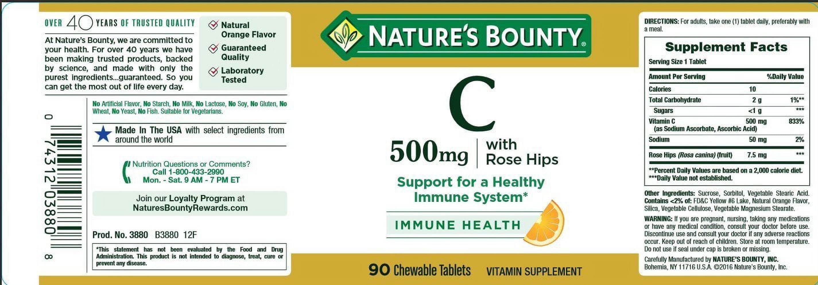 Nature'S Bounty Vitamin C 500 Mg with Rose Hips Chewable Tablets, Orange Flavor 90 Ea (Pack of 3)