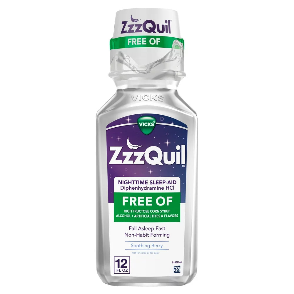 Vicks Zzzquil Nighttime Sleep Support Liquid, Over-The-Counter Medicine, Alcohol-Free, Berry,12Fl Oz